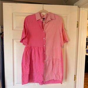 SHEIN Two-Tone Pink Button-Up Dress